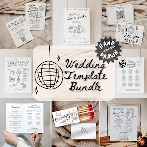 Hand Drawn Wedding Template Bundle, Doodle Whimsical Wedding Template Bundle, Editable Artsy Wedding Stationery, Canva Templates, W10