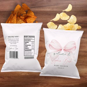 Rosa Schleife-Baby-Dusche-Chip-Beutel-Vorlage: Bearbeitbare Printable (DIY)