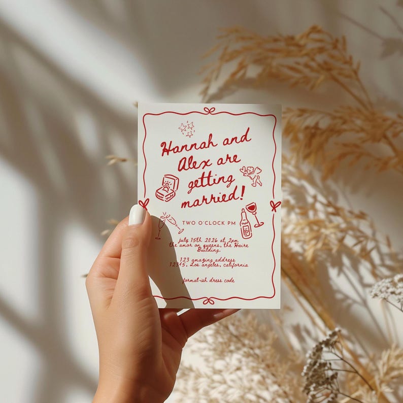 Wedding Invite Template, Editable Hand Drawn Double Sided Doodle Illustrated Invitation, Colorful Handwritten Details Rsvp with QR Code, 610 image 5