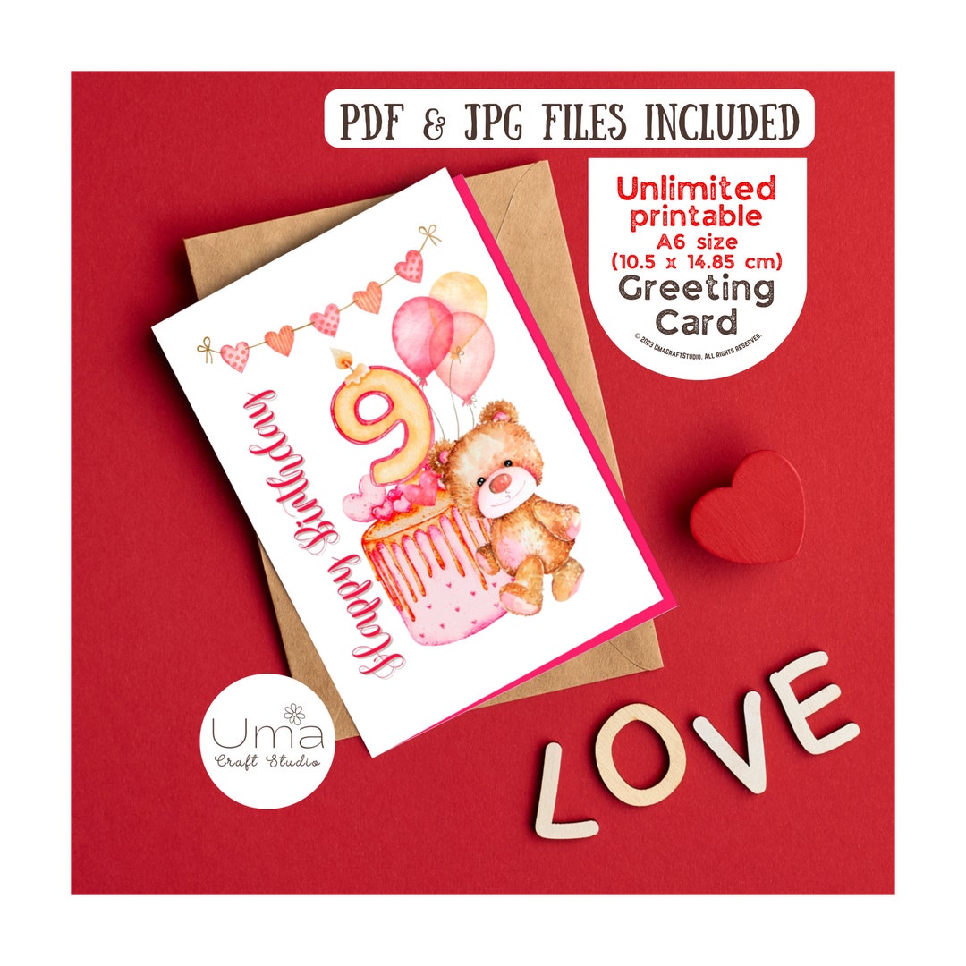 Unlimited Printable 9th Birthday Card, Birthday Wishes to Girl, Nine ...