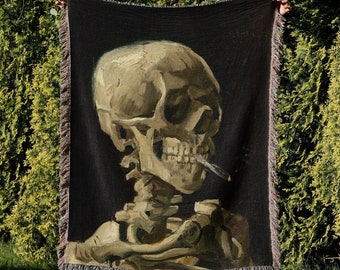 Van Gogh Skull Woven Throw Blankets: Impressionist Art History Vintage Blanket, Goth, Dark Academia, Victorian Gothic