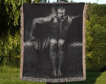 Lucifer Fallen Angel Woven Throw Blanket: Gothic and  Goth Home Decor and Bedding for Furniture, Dark Academia Large Cotton Blanket