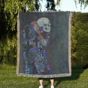 Gustav Klimt&#39;s Death Woven Throw Blankets: Dark Art, Dark Academia, Goth, Gothic, Death, Home Decor
