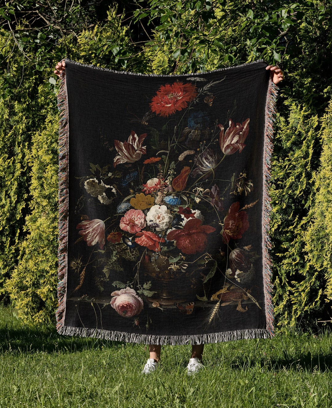 Gothic Flowers Woven Throw Blanket: Vintage Gothic Tapestry, Dark ...