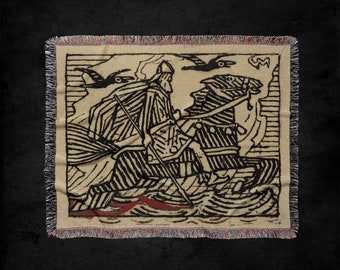 Odin And His Ravens Woven Throw Blanket: Gerhard Munthe, Medieval Norse Mythology Viking Tapestry