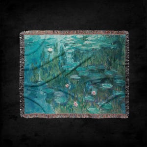 Claude Monet Water Lilies Woven Throw Blanket: Floral Water Lily Home Decor Garden Nature Tapestry