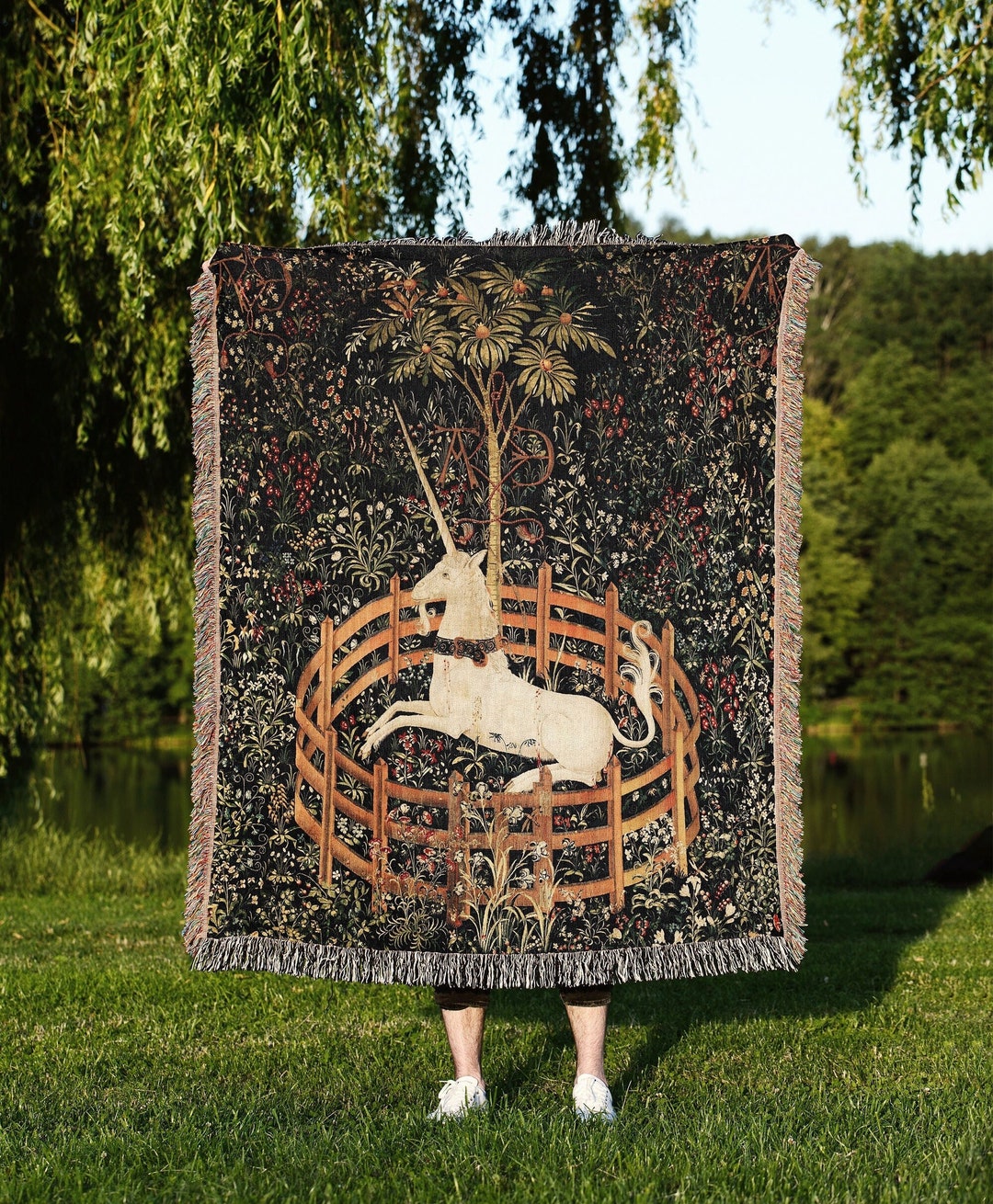 Unicorn in fence tapestry hotsell