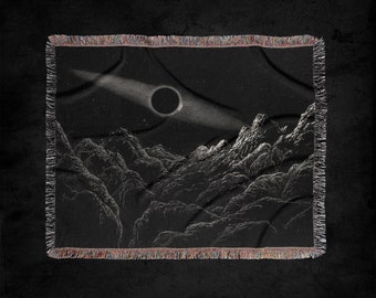 Eclipse Of The Sun As Seen From The Moon Woven Throw Blanket: Solar Eclipse Solar System Outer Space Tapestry Art