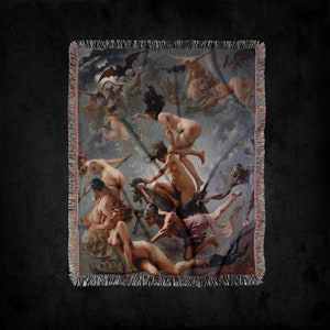 Witches Going To Their Sabbath Woven Throw Blanket: Occult Gothic Witch Decor Fairycore Goblincore Boho Fantasy Halloween Tapestry