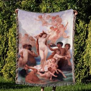 The Birth Of Venus William-Adolphe Bouguereau Woven Throw Blanket: Classical Aphrodite Goddess Reproduction Artwork From Greek Mythology