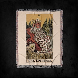 Coperta da tiro in tessuto con mazzo di tarocchi The Empress III Rider-Waite: arazzo gotico vintage con carte dei tarocchi e decorazioni, coperta in tessuto regale