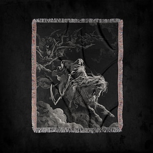 Gustave Dore Vision Of Death Woven Throw Blanket: Gothic And Goth Room And Home Decor, Dark Academia And Horror Bedding And Tapestry