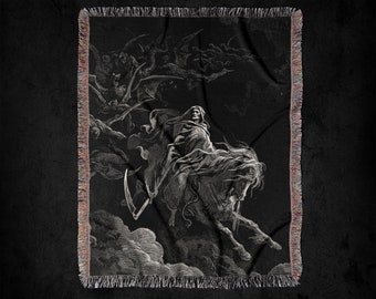 Gustave Dore Vision Of Death Woven Throw Blanket: Gothic And Goth Room And Home Decor, Dark Academia And Horror Bedding And Tapestry