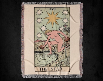 The Star XVII Rider-Waite Tarot Deck Woven Throw Blanket: Vintage Gothic Tarot Card Tapestry Art And Decor, Witchy Woven Blanket