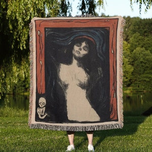 Vintage Madonna Edvard Munch Woven Throw Blanket: Indie Emo Grunge Victorian Goth Dark Academia and Dark Cottagecore Room Decor