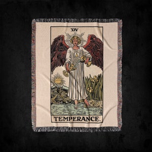 Coperta da tiro tessuta del mazzo dei tarocchi Temperance XIV Rider-Waite: Arte e arredamento di arazzi di carte dei tarocchi gotici vintage, coperta tessuta da strega
