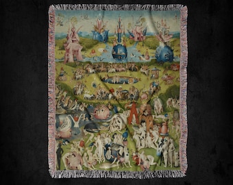 Garden of Earthly Delights Hieronymous Bosch Woven Throw Blanket: Gothic Medieval Tapestry Decor, Christian Renaissance Boho Art