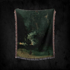 Nocturne In Black And Gold Woven Throw Blankets: Abstract Aesthetic Minimalist Bohemian Woven Tapestry Throw For Bed And Couch