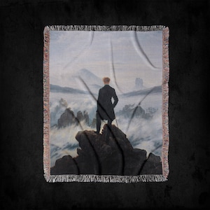 Wanderer Above A Sea Of Fog Woven Throw Blanket: Cottagecore Vintage Large Cotton Blanket Gothic Dark Academia Home Decor