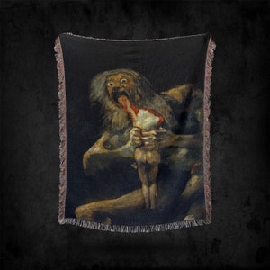 Francisco Goya Saturn Devouring His Son Woven Throw Blanket: Vintage Gothic Tapestry, Dark Academia, Dark Victorian, Home Decor