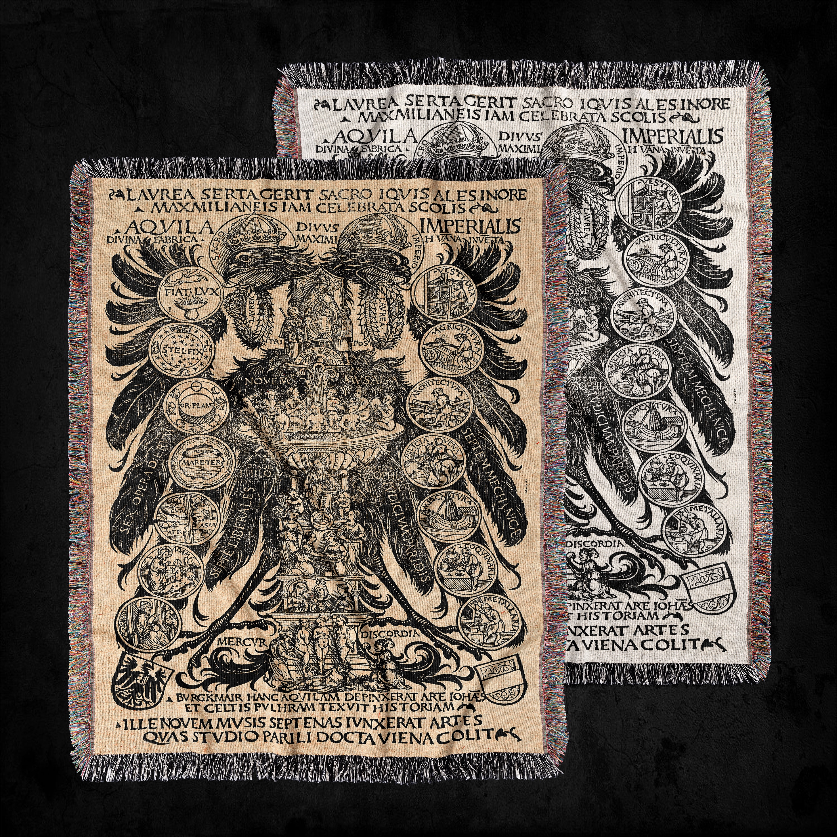 The Imperial Eagle Woven Throw Blanket: Austrian Habsburg German Double-Headed Eagle Medieval Art Tapestry, Hans Burgkmair