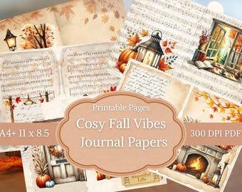 Autumn Junk Journal Pages, Cozy Fall Designs (Printable PDF)