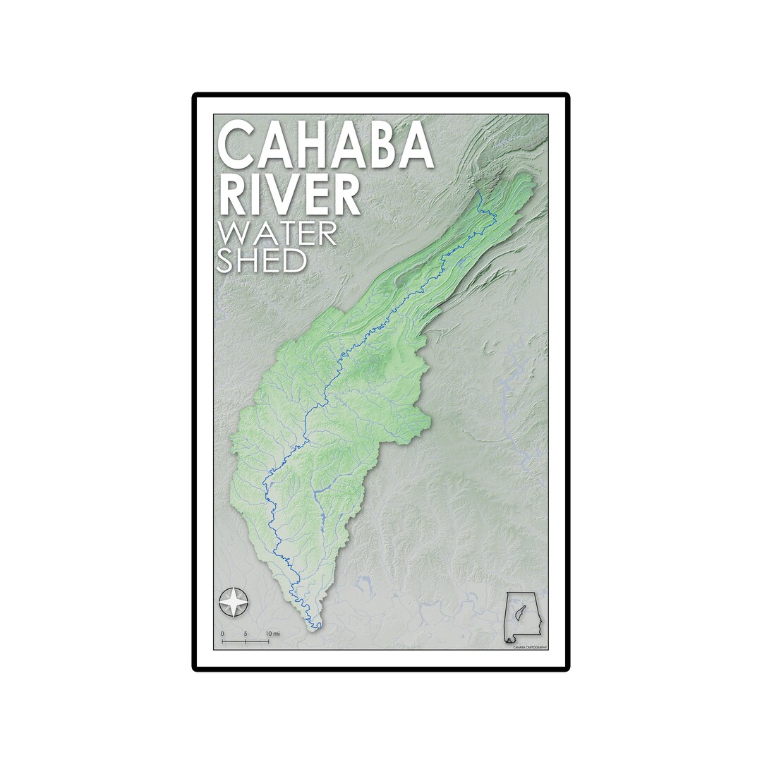 Cahaba River Watershed Map Print or Digital Etsy