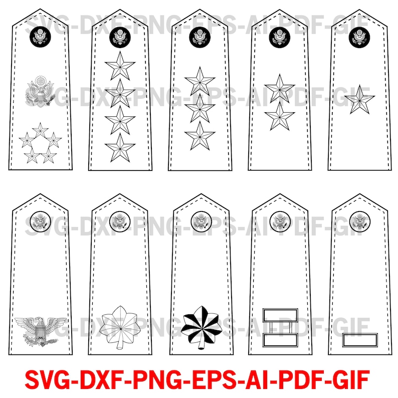 US Army Officer Ranks Insignia Digital Vector File Set Military ...