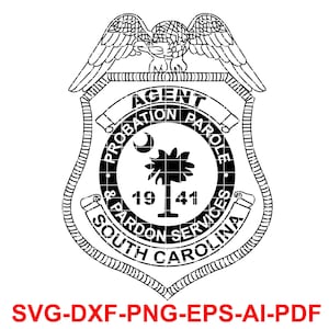 Agente, libertà vigilata, servizio di grazia, Carolina del Sud, distintivo, logo, sigillo, Ai, vettore, SVG, DXF, PNG, personalizzato, digitale,