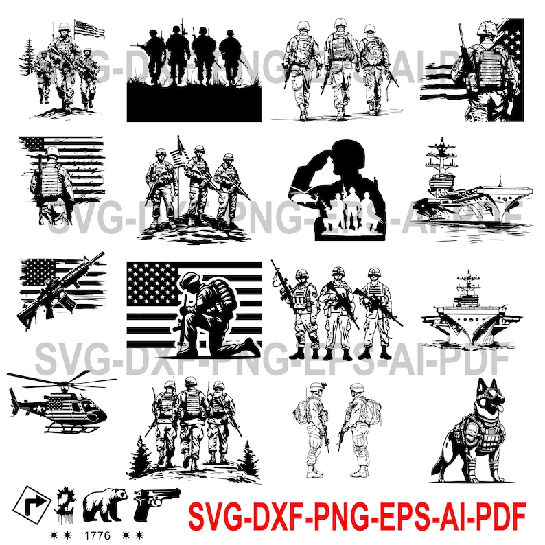 Military Soldiers SVG Bundle - Army Clipart, Patriotic US Flag Vector ...