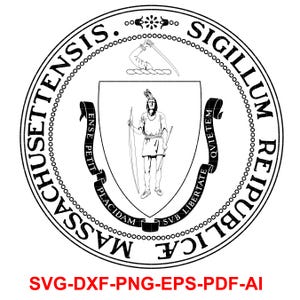 The great seal, Massachusetts, Badge, Seal, logo, Laser Cutting, Vector Art, Cut Files, Ai, Svg, Dxf, Png, Gif, Custom, Silhouette