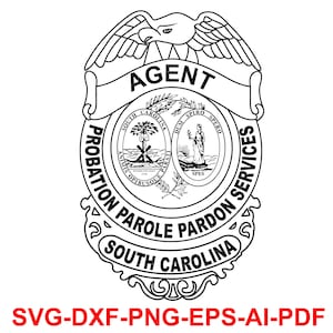 Agente, libertà vigilata, libertà vigilata, servizio di grazia, Carolina del Sud, distintivo, logo, sigillo, Ai, vettore, SVG, DXF, PNG, personalizzato,