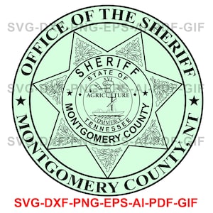 Tennessee Montgomery, County Sheriff, logo, badge, lasersnijden, vectorkunst, gesneden bestanden, digitaal printen, AI, Svg, dxf, png,
