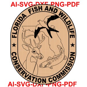 Wildlife Conservation Florida Fisch und Gebührenabzeichen, Logo, Siegel, Custom, Ai, Vektor, SVG, DXF, PNG, Digital, Cricut & Silhouette Cut Fil