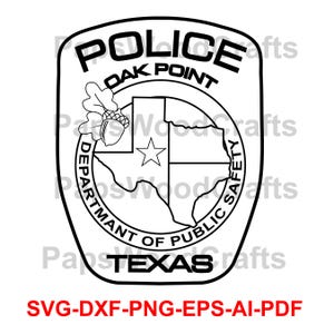オークポイント警察、テキサス州公安局、バッジ、ロゴ、シール、カスタム、AI、ベクター、SVG、DXF、PNG、デジタル、