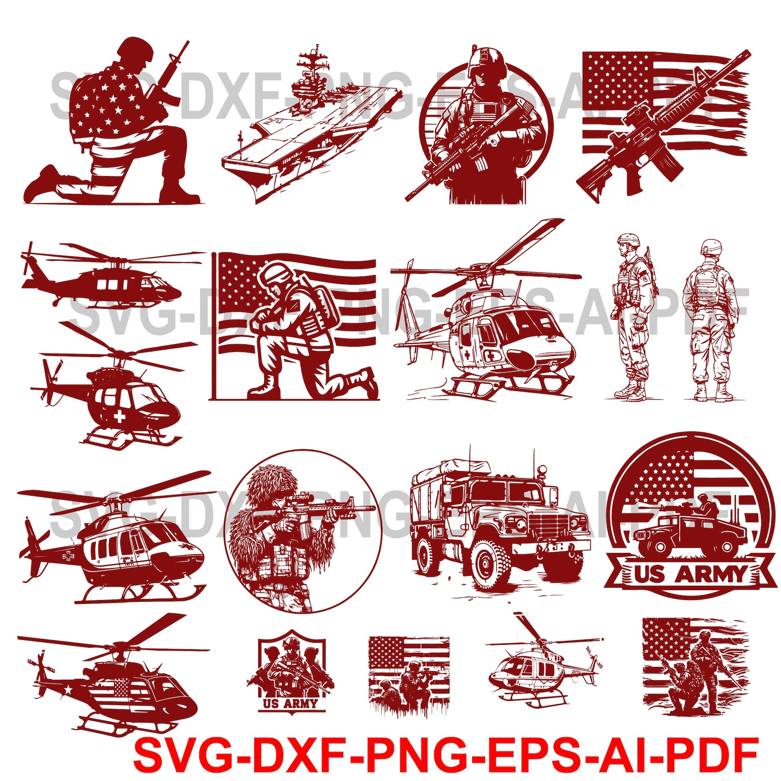 Military Soldiers SVG Bundle - Army Clipart, Patriotic US Flag Vector ...