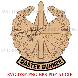Maestro, Artillero, Insignia, Sello, Logotipo, Corte Láser, Arte Vectorial, Archivos Cortados, Ai, Svg, Dxf, Png, Gif, Personalizado, Silueta