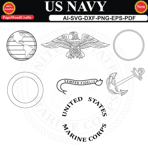Us Navy, Marines Badge Seal, Custom, Ai, Vector, SVG, DXF, PNG,