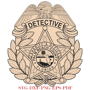 US Bundesstaat Florida, Sheriff Detektiv Abzeichen, Siegel, Laserschneiden, Vektorkunst, Schnittdateien, Digitaldruck, Ai, svg, Dxf, Png, Gif, Individuell,