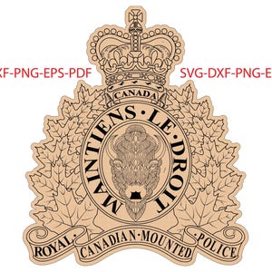 Politiebadge, Royal Canadian Mounted Police-badge, zegel, logo, lasersnijden, vectorkunst, gesneden bestanden, AI, Svg, dxf, png, gif, silhouet,