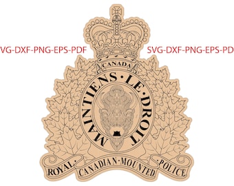 Police Badge, Royal Canadian Mounted Police Badge, Seal, logo, Laser Cutting, Vector Art, Cut Files,  Ai, Svg, Dxf, Png, Gif, Silhouette,