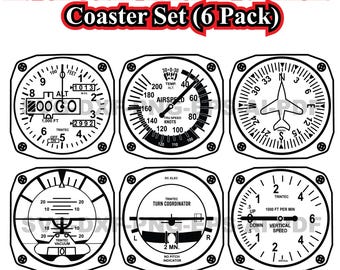 Laser Cut Aviation Instrument Coaster Set (6 Pack) - Altimeter Airspeed Gauge Vector Files