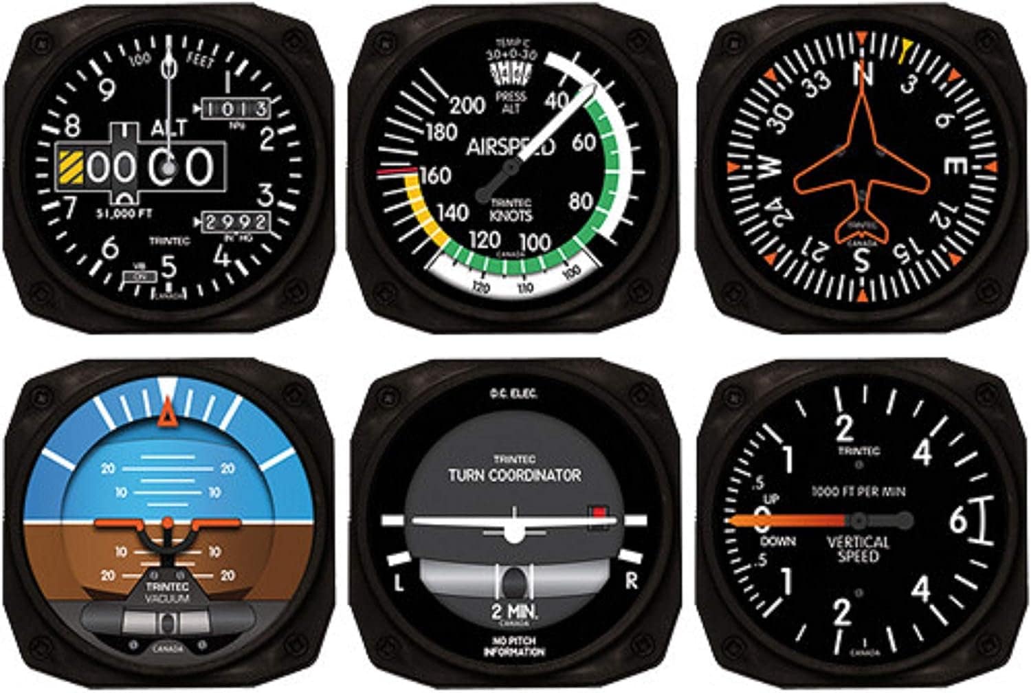 Laser Cut Aviation Instrument Coaster Set (6 Pack) - Altimeter Airspeed ...