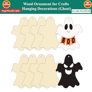 Wooden Halloween Ornaments to Paint, DIY Blank Unfinished Wood Ornament for Crafts Hanging Decorations Ghost,svg,png,dxf,ai,pdf,laser cuttin
