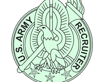 Base de l'armée américaine, identification du recruteur, insigne, découpe laser, art vectoriel, fichiers découpés, impression numérique, IA, Svg, Dxf, Png, Gif, personnalisé,