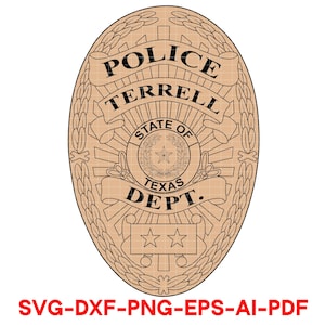 Police, Terrell State, Of Texas Dept, Badge, Logo, Seal, Custom, Ai, Vector, SVG, DXF, PNG, Digital,
