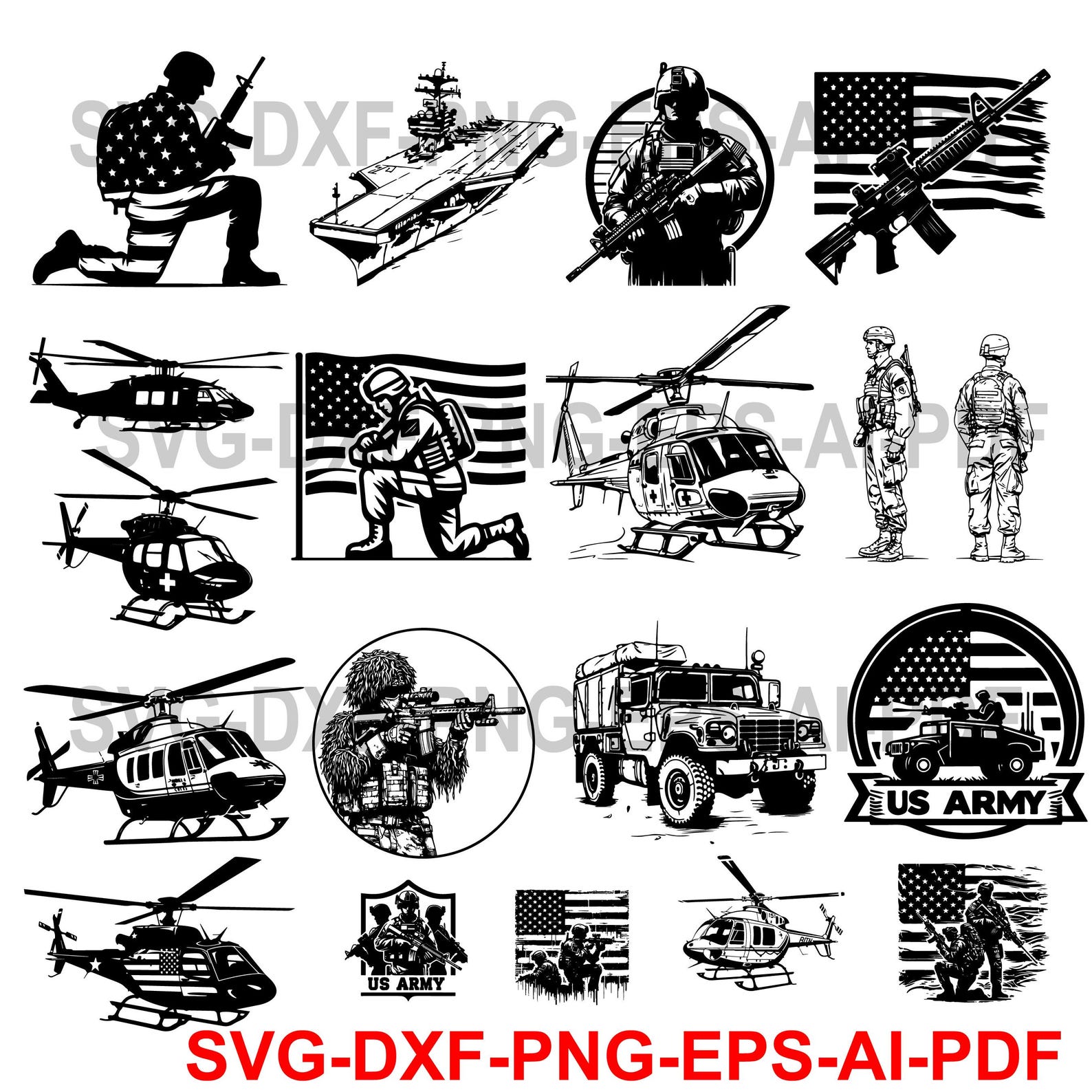 Military Header Graphics Military Soldiers SVG Bundle - Army Clipart, Patriotic US Flag Vector ...