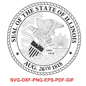 The Great Seal, of the State, Illinois, badge, lasersnijden, vectorkunst, gesneden bestanden, digitaal, Ai, Svg, dxf, png, gif,