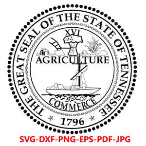 Seal of Tennessee, Great Seal, of the, Verenigde Staten, badge, zegel, lasersnijden, vectorkunst, gesneden bestanden, digitaal printen, AI, Svg, dxf, png