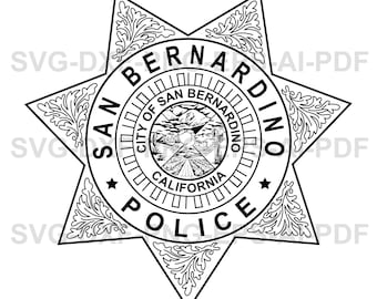 San Bernardino, Policía, California, logotipo, placa, corte láser, arte vectorial, archivos de corte, impresión digital, Ai, SVG, DXF, PNG, GIF